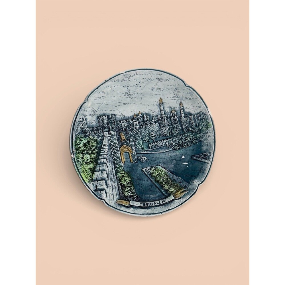 Vintage Jerusalem Israel Wall Plaque Relief Cityscape Hand Painted Souvenir Dec